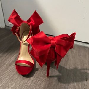 Ayanna Red Satin Bow Ankle Strap High Heel Sandals size 6.5